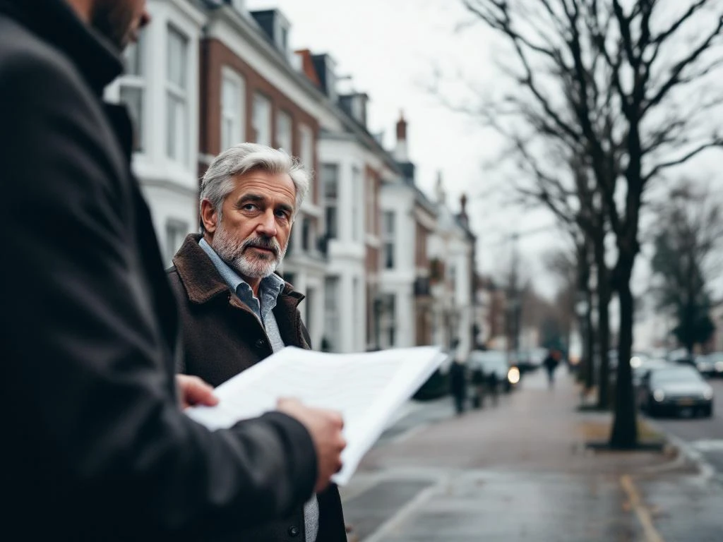 Makelaar toont vastgoedobjecten aan Kralingse laan met vooroorlogse herenhuizen en erkers in Rotterdam