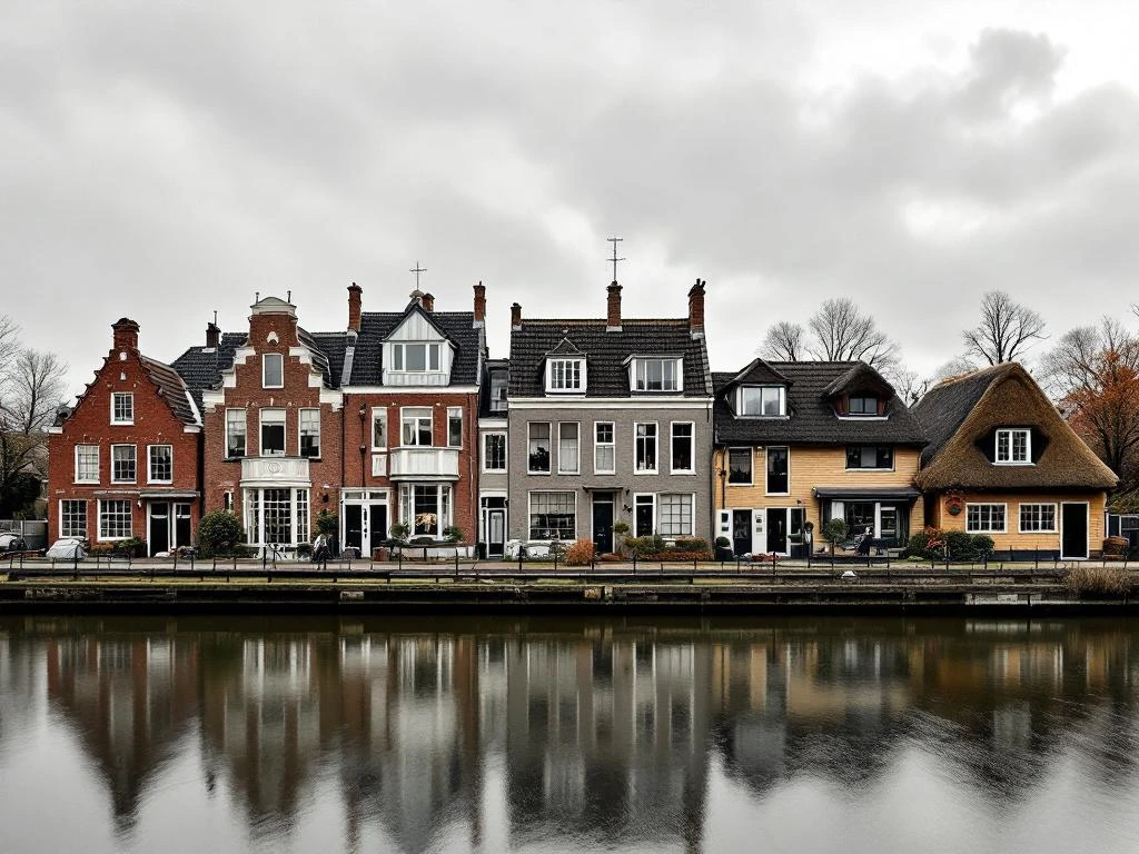 Drie Nederlandse woonwijken in Zuid-Holland: historische grachtenpanden Gouda, jaren 70 rijtjeshuizen Waddinxveen, rietgedekte huizen Reeuwijk